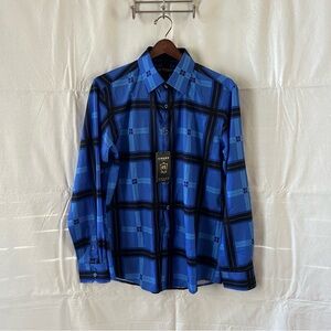 Mens CHUX X Italian Design Long Sleeve ButtonDown Collar Silky Shirt Blue Size M